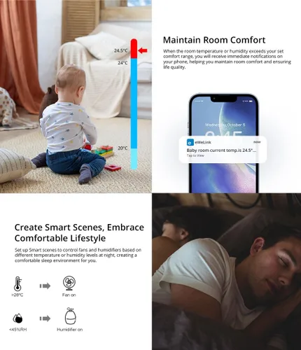 Vista 7 de SONOFF SNZB-02P Zigbee - Sensor de temperatura y humedad, Termómetro higrómetro interior con alerta, funciona con Alexa y Google Home para monitoreo