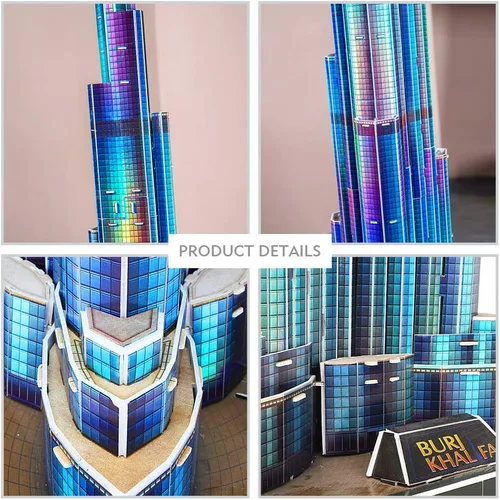 Vista 6 de CubicFun Rompecabezas 3D LED Dubai Burj Khalifa 57.5" H Kits de Modelos de Edificios de Arquitectura para Adultos, Decoración de Recuerdo y Regalos