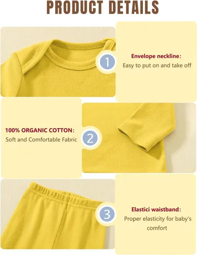 Vista 2 de Jimonda Conjunto de pijama para niños pequeños, ropa de dormir larga 100% algodón, 2 piezas, conjunto de pijama diario