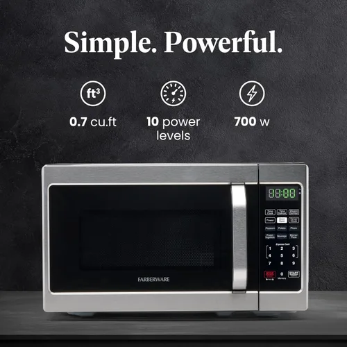 Vista 2 de Farberware - Horno microondas para encimera, 0.7 pies cúbicos, 700 vatios Acero inoxidable