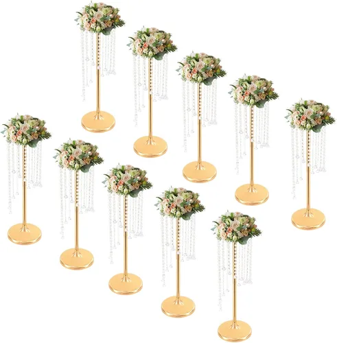 Vista 15 de 2 jarrones de flores de boda de 21.9 pulgadas de alto, centros de mesa plateados para mesa de boda, soporte alto de flores, centro de mesa