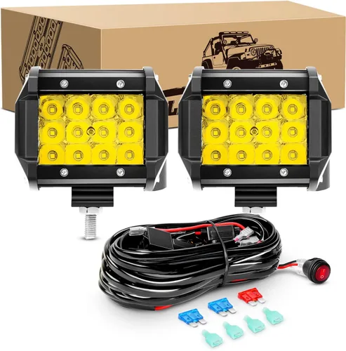 GOOACC 2 piezas de cápsulas LED ámbar de 10 cm, 36 W, triple fila, luz de niebla de haz disperso de 3600 lm, iluminación de conducción con arnés de