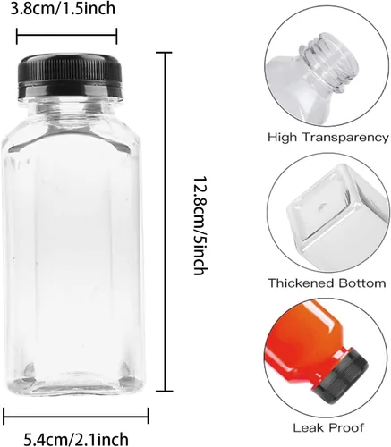 Vista 6 de WOKAV Botellas de plástico de 8 onzas con tapas, botellas de jugo para bebidas, botellas reutilizables para jugo casero, leche, exprimir y otras