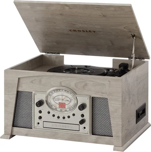 Vista 6 de Crosley CR7015A-GY Medley - Tocadiscos de vinilo de 3 velocidades con Bluetooth, radio AM/FM, reproductor de CD, cubierta de casete y entrada Gris