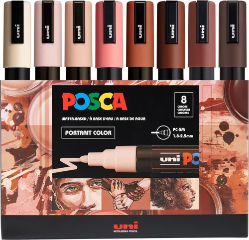 Vista 13 de Posca PC-5M Rotuladores de Pintura a Base de Agua, Punta Media Reversible (1.8-2.5mm), Tono Fresco, Pack de 8 Tip size 1.8–2.5 mm, Water-Based