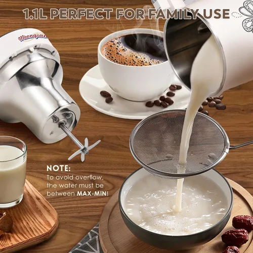 Vista 3 de Moongiantgo Máquina automática de leche de soja de 37.2 onzas, 37.2 fl oz, máquina de leche de nueces 8 en 1 con autolimpiación/hervir agua/receta