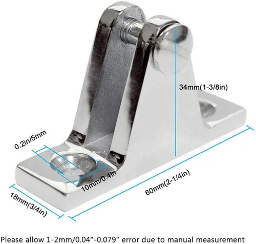 Vista 3 de Bisagra de cubierta ajustable de acero inoxidable 316 Bimini Montaje en cubierta lateral Hardware marino 2 uds