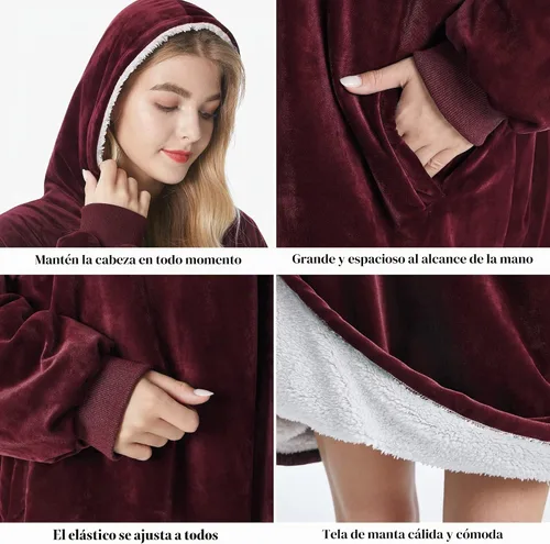 Vista 6 de Felicigeely Blanket Hoodie Wearable Blanket Sweatshirt Oversized Hooded Blanket Sweater Gift for Women Negro