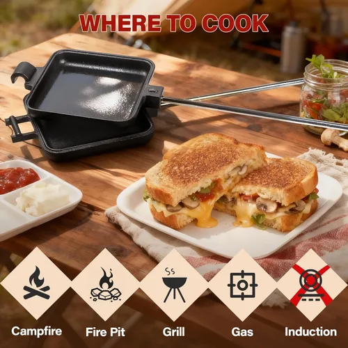 Vista 6 de Mountain Pie Maker - Hierro fundido para tartas de fogata, para acampar, paquete de 2