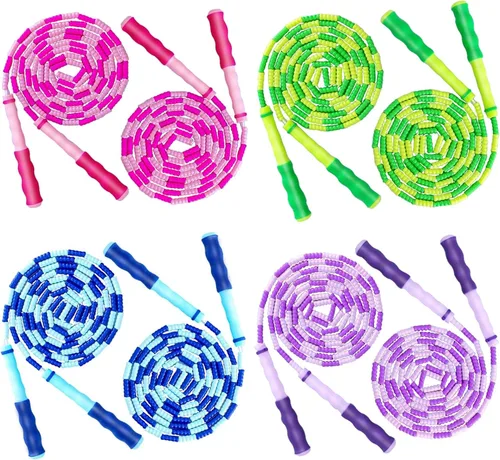 Vista 12 de Cuerda de saltar para niños, niñas y niños, cuerdas de saltar suaves con cuentas, cuerda de saltar ajustable, cuerda segmentada sin enredos