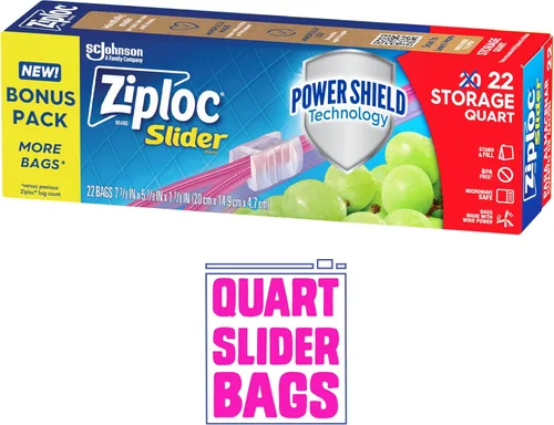 Vista 4 de Ziploc Bolsas deslizantes de almacenamiento de alimentos de cuarto de galón, duraderas, 22 unidades (el embalaje puede variar)