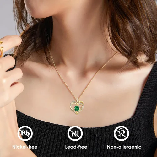 Vista 2 de Collar de corazón para mujer Joyas de oro para mujer con circonita cúbica bithstone Aniversario, cumpleaños, boda, día de San Valentín, regalo