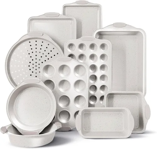 Vista 21 de Country Kitchen Juego de utensilios para hornear apilables antiadherentes, resistentes, duraderos, de fácil liberación, negro, 4 piezas