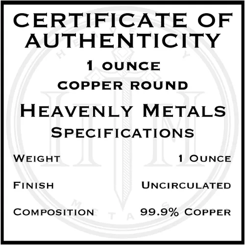 Vista 5 de Bisonte Moneda de lingotes redondos de cobre .999 puro de 1 oz en cápsula - COA por Heavenly Metals