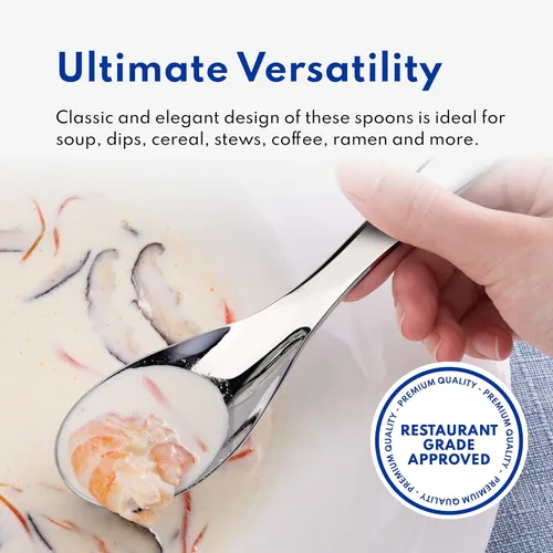 Vista 5 de New Star Foodservice 1029062 - Cucharas de sopa de acero inoxidable extra resistentes 18/10, juego de 12