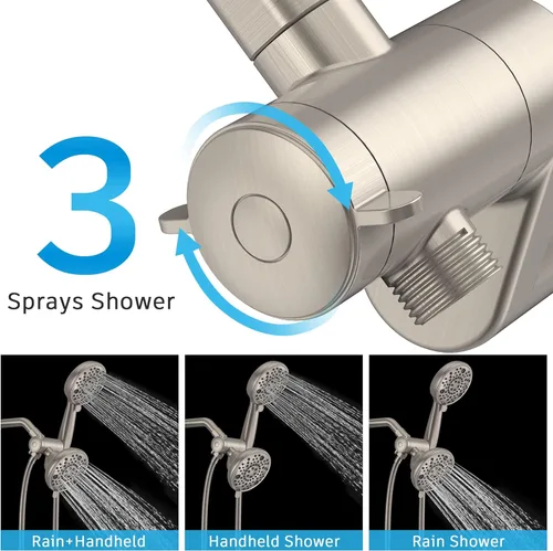 Vista 3 de EMBATHER Juego de grifo de bañera y ducha, cabezal de ducha doble con juego de grifo de bañera, válvula de ducha de control de un solo mango y kit