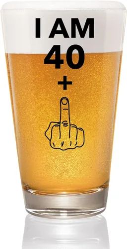 Vaso de cerveza con texto en inglés "Happy Birthday" "I Am 40 Plus 1 vaso de cerveza de 16 onzas, divertido vaso de cerveza de dedo medio para