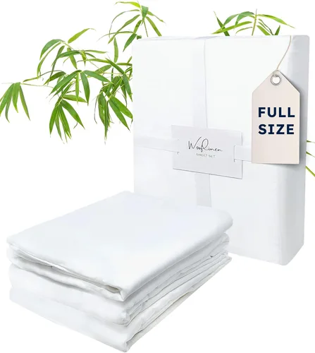 Wooflinen Juego de sábanas 100% viscosa derivada de bambú, sedosas, suaves como la seda, funda de cama blanca mate con fundas de almohada