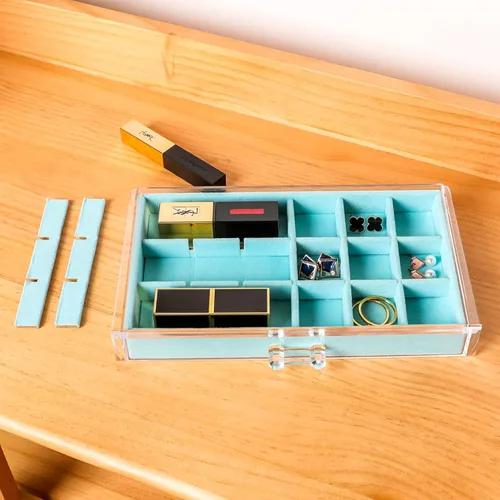 Vista 6 de Frebeauty Acrylic Jewelry Organizer,Earring Organizer Box with 5 Drawers Clear Jewelry Box with Velvet Trays for Women,Stackable Earring Display