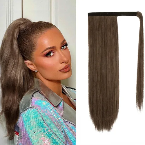 Vista 28 de BARSDAR Extensión de Cola de Caballo Corta y Recta - Extensiones de Cabello de Cola de Caballo con Cordón de 14 Pulgadas en Negro para Mujeres