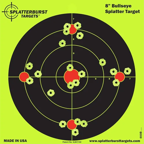 Splatterburst Target - Objetivo de disparo de 8 pulgadas - Los disparos estallan amarillo fluorescente brillante al impactar - Rifle, pistola,