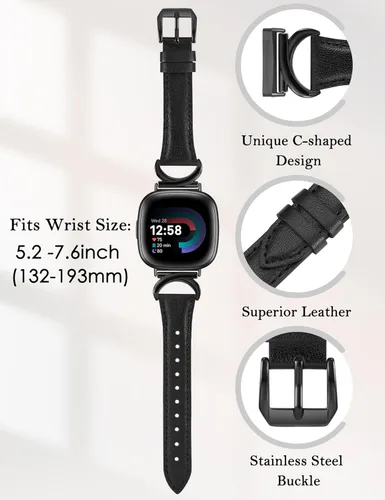 Vista 3 de Minyee Correas de cuero compatibles con Fitbit Versa 4/Versa 3/Fitbit Sense 2/Sense Band para mujer, correa de cuero delgada y elegante de diseño