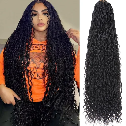 Vista 39 de COOKOO Cabello de ganchillo negro natural de diosa, 10 pulgadas, 8 paquetes de rastas sintéticas preenrolladas con extremos rizados, trenzas
