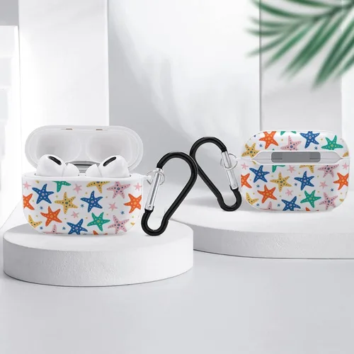 Vista 4 de Funda para Airpods Pro con estampado de animales submarinos con llavero de protección completa, duradera, a prueba de golpes, funda rígida de PC