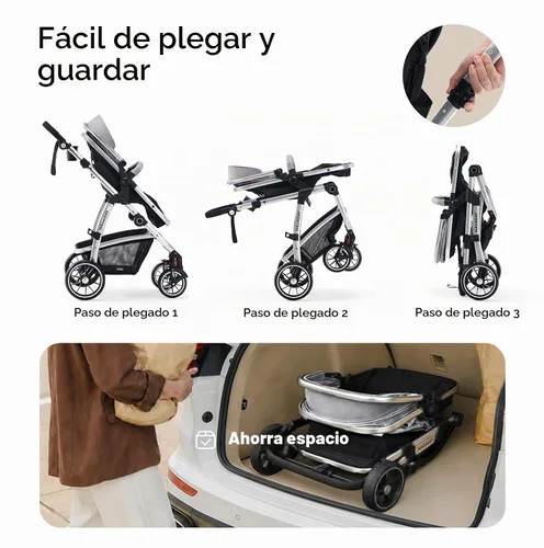 Vista 9 de Hagaday Cochecito de bebé, asiento reversible 2 en 1 para niños pequeños con modo moisés, cochecito infantil plegable con toldo, freno de un botón