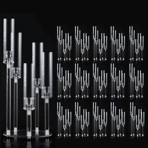 Vista 22 de Centros de mesa acrílicos de 5 brazos para bodas, candelabros de piso con pantalla extraíble para fiesta de Navidad, chimenea, día de San Valentín