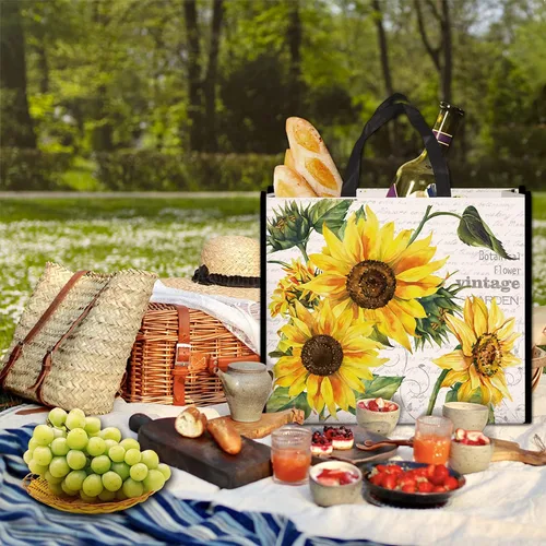 Vista 6 de NymphFable Paquete de 5 bolsas de compras reutilizables con flores de sol, lavables, bolsas de tela