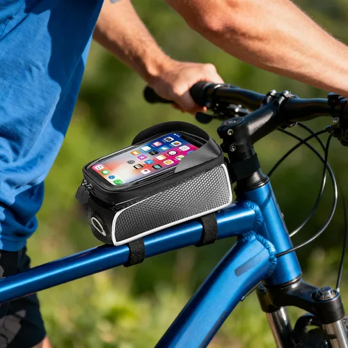 Vista 9 de Bolsa impermeable para cuadro de bicicleta SunHalo Gear, bolsa frontal para manillar de bicicleta, bolsa para teléfono de bicicleta de montaña