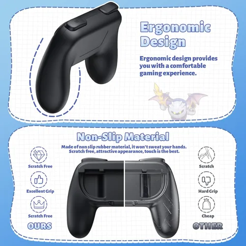 Vista 3 de FASTSNAIL Grips for Nintendo Switch 2 (2025) for Joy-Con 2, Wear-Resistant & Anti-Slip Switch2 Controllers Grips Handle Kit, Switch Holder