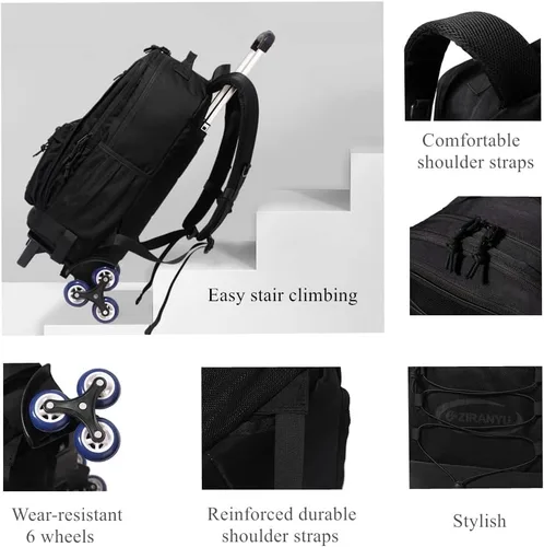 Vista 5 de YJMKOI Colorida mochila de carrito primario con ruedas para niñas, Negro-a