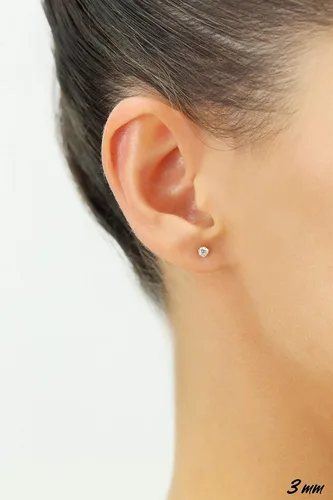 Vista 2 de Aretes de oro blanco 14k solitario con cubic y zirconia, con tapas seguras