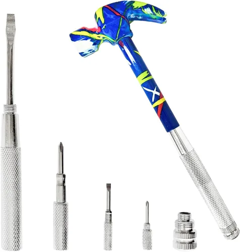 Vista 7 de Herramienta multifuncional 6 en 1 con martillo floral y destornillador, martillo multiherramienta para camping, clavos y tachuelas, pequeña Púrpura