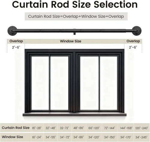 Vista 5 de Barras de cortina de 1 pulgada para ventanas de 32 a 72, barra de cortina opaca ajustable industrial para exteriores, poste de cortina envolvente