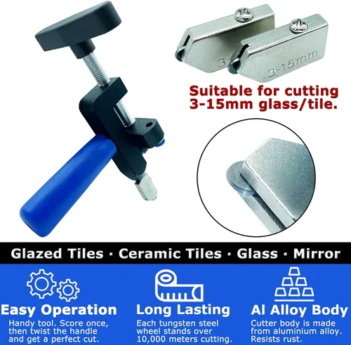 Vista 3 de Herramienta manual de cortador de vidrio, cortador de azulejos manual, herramienta de corte de vidrio 2 en 1 con alicates de ruptura, kit