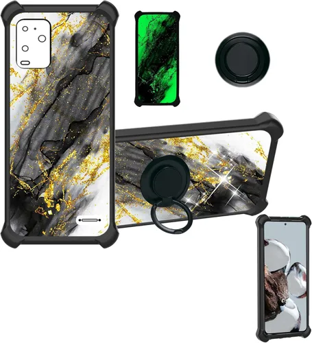 Vista 26 de Cricket Ovation 2 - Funda compatible con AT&T Maestro Max (2021) [PC duro + silicona suave] [purpurina dorada + luminosa] JSH-HDL