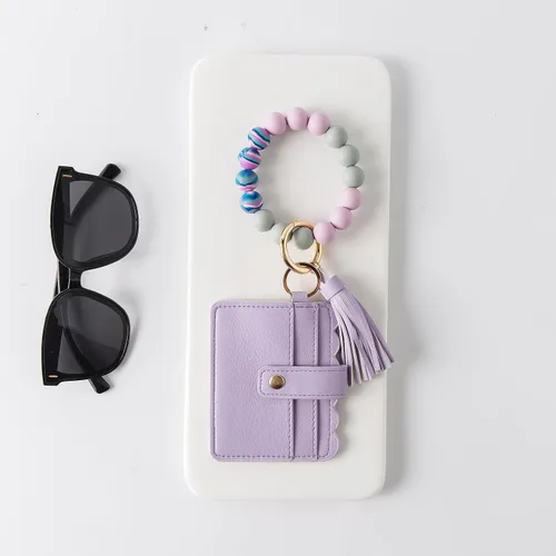 Vista 2 de Real Sic Pulsera de pulsera llavero billetera, soporte para tarjetas de crédito con cuentas de silicona, funda multifuncional de moda para tarjetas