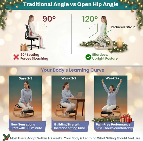 Vista 23 de NYPOT Silla ergonómica de rodillas con asientos ajustables, silla de rodilla para corrección de postura y taburete mecedora para escritorio - Alivio