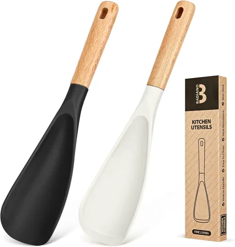 Vista 8 de Cuchara de cocina para utensilios de cocina antiadherentes, excelente para cocinar y servir, silicona mate resistente libre de BPA, cuchara