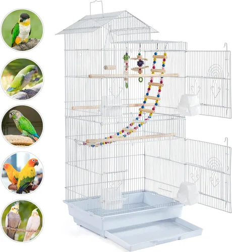 Vista 12 de Yaheetech Jaula de 39 pulgadas para pájaros de techo grande para loros pequeños, cacatúas, periquitos del sol, conure de mejillas verdes