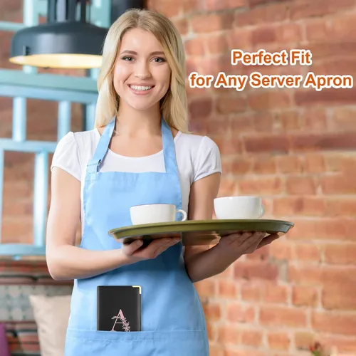 Vista 6 de FIODAY Libro de servidor, libros de servidores del alfabeto para camarera, libro de camarera de cuero con bolsillo con cremallera, libro de servir