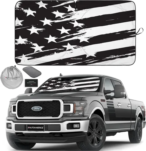 Vista 36 de Autoamerics Parasol para parabrisas de 1 pieza, bandera de Estados Unidos, diseño de 2 estadounidenses, parasol plegable para ventana delantera