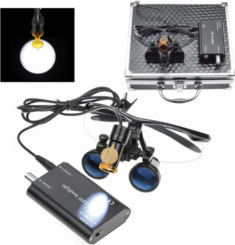 Vista 2 de BoNew 3.5 lupas de vidrio + lámpara de cabeza de 5 W con clip en caja de aluminio (color negro)