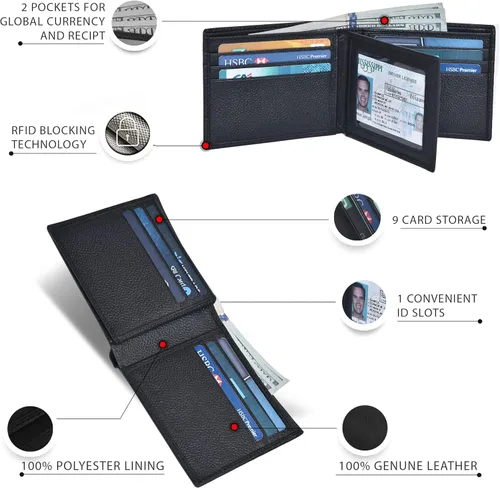 Vista 2 de Carteras RFID delgadas para hombres - Cartera de bolsillo frontal de piel genuina