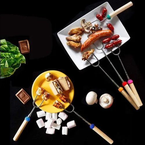 Vista 6 de Mluchee - Pinchos telescópicos para asar malvaviscos o salchichas en hogueras, con bolsa de transporte para campamento o patio trasero
