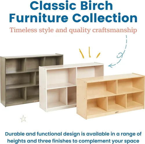 Vista 8 de Gabinete de almacenamiento para aulas con ruedas, natural ECR4Kids Escuela de abedul, Natural, 1