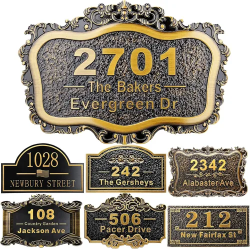Vista 41 de Placa personalizada de dirección de casa de 12 pulgadas, números fundidos para exteriores, placa de señal de dirección personalizada con nombre